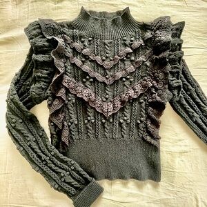 Zara Crop Knit Sweater Black With Ruffles GUC Size M